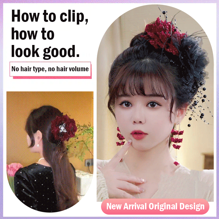 Elegant shiny silk butterfly rose tassel hair claw