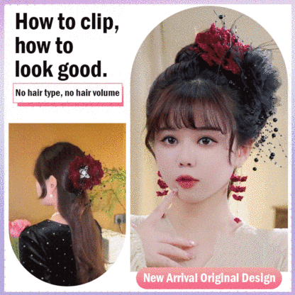 Elegant shiny silk butterfly rose tassel hair claw