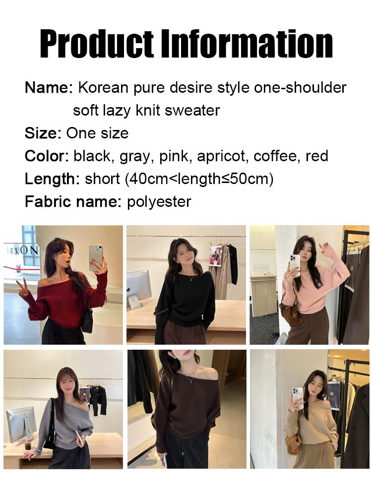 Korean pure desire style one shoulder soft lazy knitted sweater