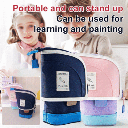 Two-in-one large capacity multi-layer standing pen holder pen bag