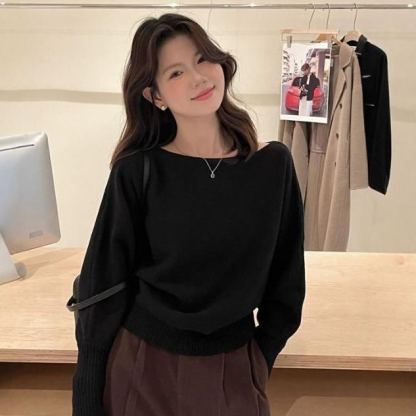 Korean pure desire style one shoulder soft lazy knitted sweater