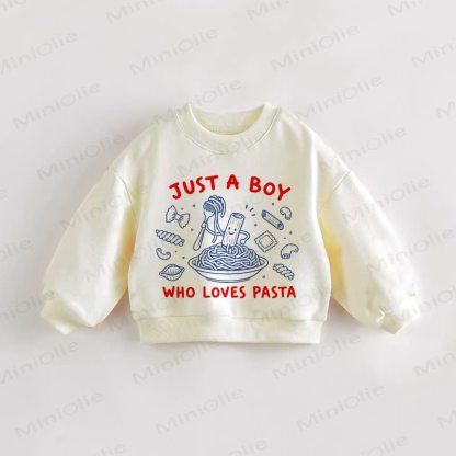 JUST A BOY WHO LOVES PASTA Baby Toddler Print Sweatshirt - Cream - 3-5T - image 1