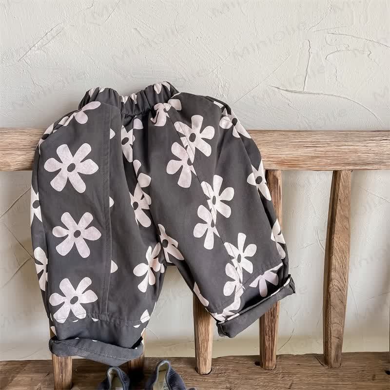 Toddler Retro Flower Loose Pants - Dark Grey - 7-9T - image 17