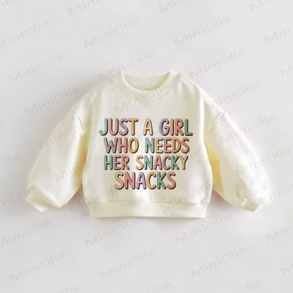 JUST A GIRL WHO NEEDS HER SNACKY SNACKS Baby Toddler Cream Sweatshirt - Cream - 3-5T - image 1