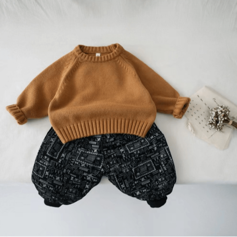 Kid Solid Color Crew Neck Knitted Sweater - image 11