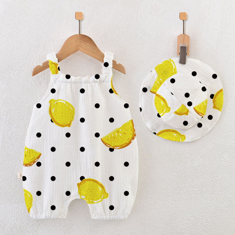Baby Lemon & Polka Dot Romper with Hat - White - 18-24M - image 1