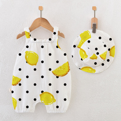 Baby Lemon & Polka Dot Romper with Hat - White - 18-24M - image 1