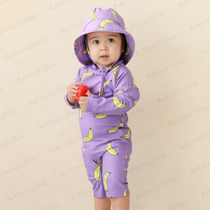 Toddler Apple Banana Swimsuit with Sun Hat - Purple - 6-7T - image 3