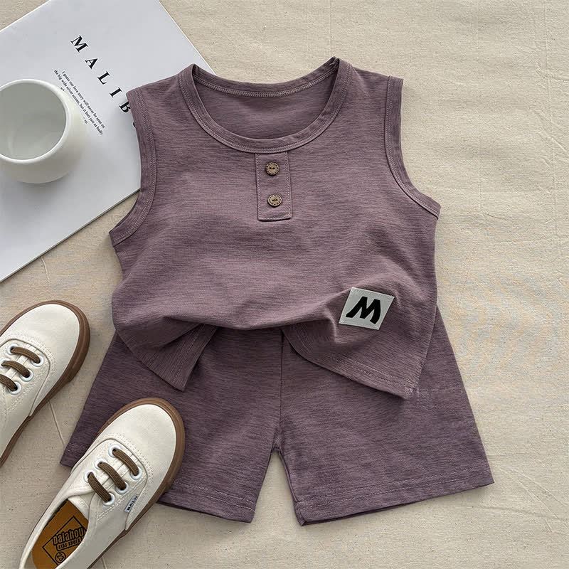 M Baby Toddler Solid Color Tank and Shorts 2-piece Pyjama Set - Purple - 10-11T - image 4