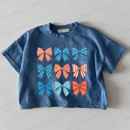 Baby Blue American Flag Bow Print T-shirt - Blue - 18-24M - image 1