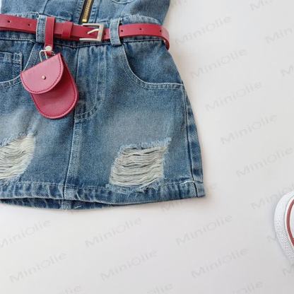 Toddler Kid Girls Solid Navy Denim Sleeveless Dress - image 3