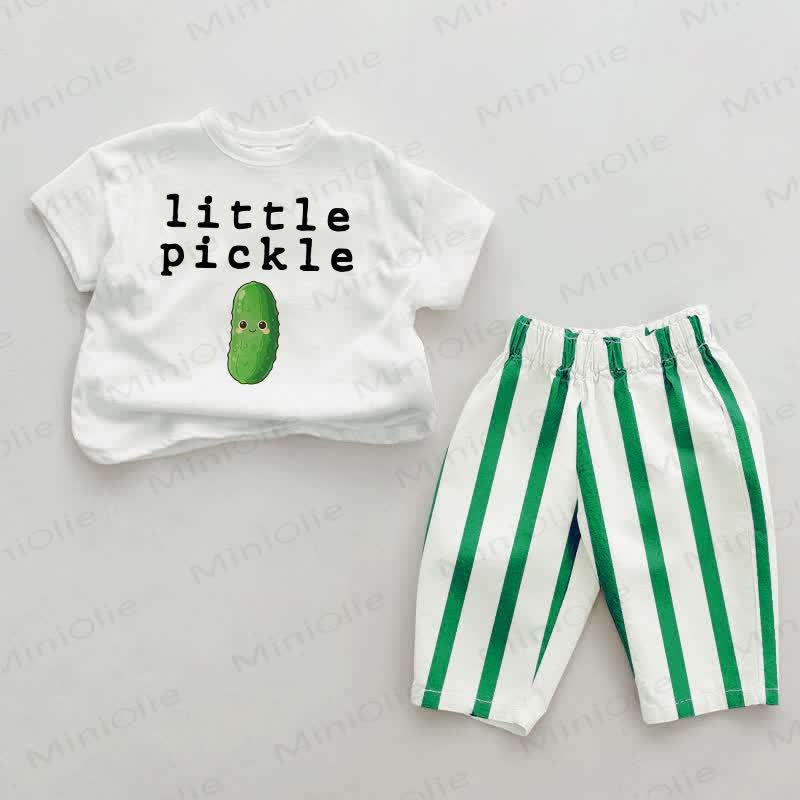 LITTLE PICKLE Baby Green Vertical Striped 2-piece Set - White&Green - 2-3T - image 1
