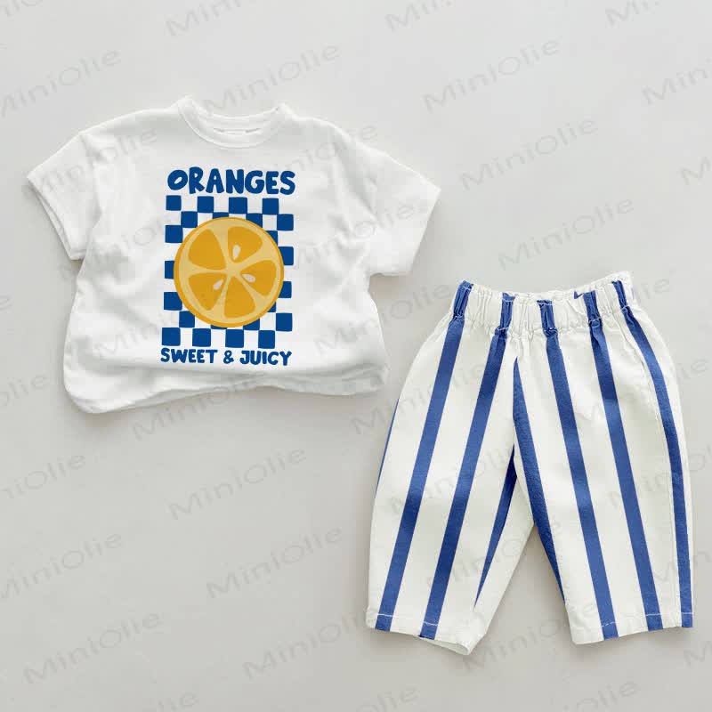 ORANGES SWEET & JUICY Baby Blue Vertical Striped 2-piece Set - White&Blue - 2-3T - image 1