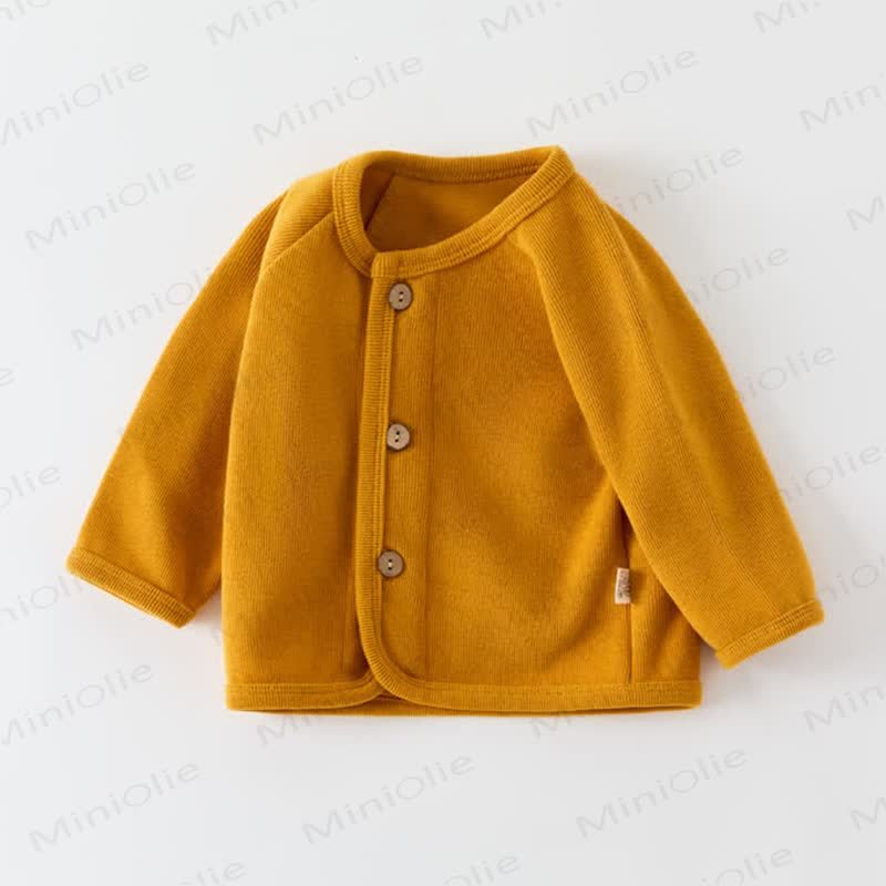  Baby Solid Color Knitted Cardigan Sweater - Ginger Yellow - 3-5T - image 6