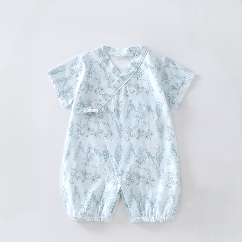 Baby Birds and Flowers Kimono Romper - Blue - 12-18M - image 4