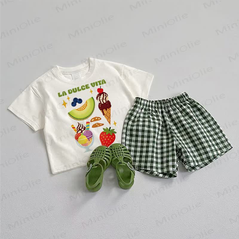 LA DULCE VITA Baby Toddler Tee and Plaid Shorts 2-piece Set - Green - 3-5T - image 1