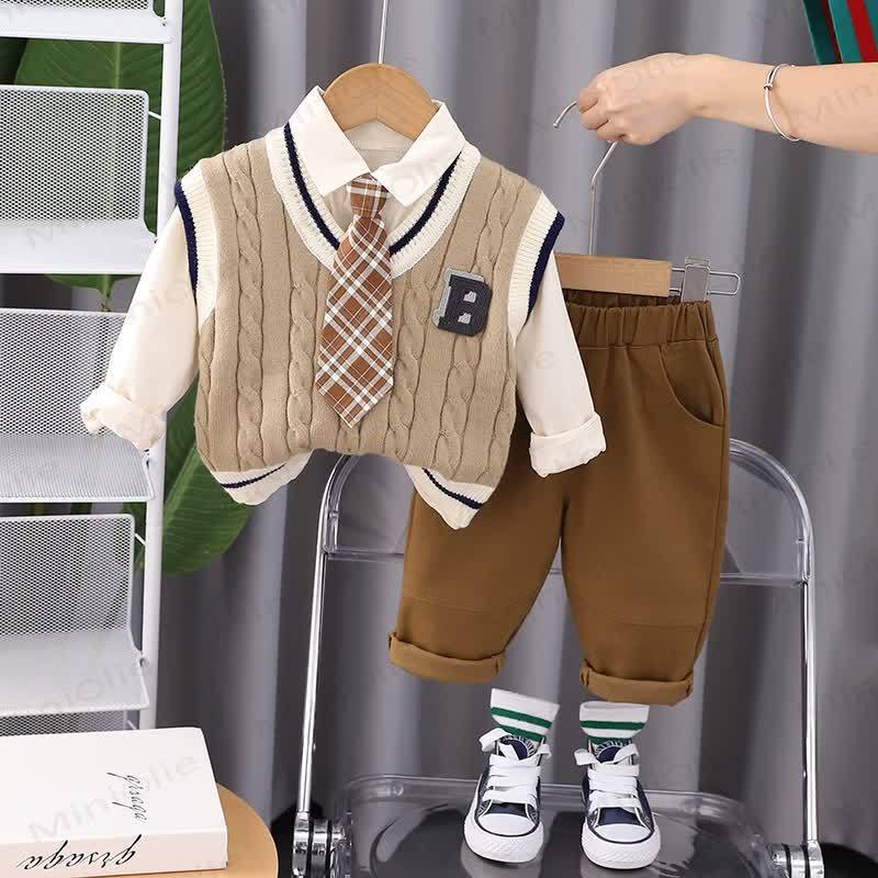 B Baby Toddler Boy Plaid 3-piece Set - Khaki - 5-7T - image 5