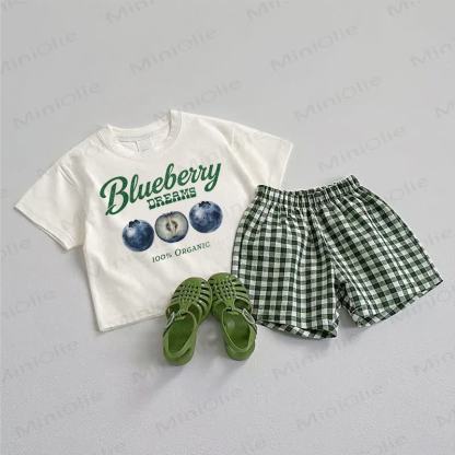 BLUEBERRY DREAMS 100% ORGANIC Baby Tee and Shorts 2-Piece Set - White&Green - 3-5T - image 1
