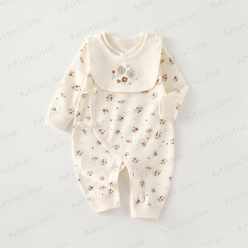 Baby Cartoon Print Beige Newborn Romper - Lucky Flower - 3-6M - image 4