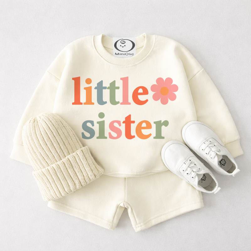 BIG/LITTLE SISTER Baby Cream White Sweatshirt and Shorts 2-piece Set - Little - 3-4T - image 2