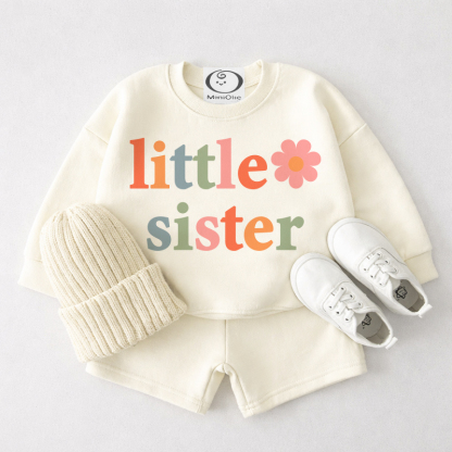 BIG/LITTLE SISTER Baby Cream White Sweatshirt and Shorts 2-piece Set - Little - 3-4T - image 2