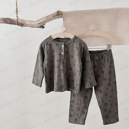 Toddler Baby Beige/Gray Cozy Pajama 2-piece Set - Gray Mushroom - 6-7T - image 5
