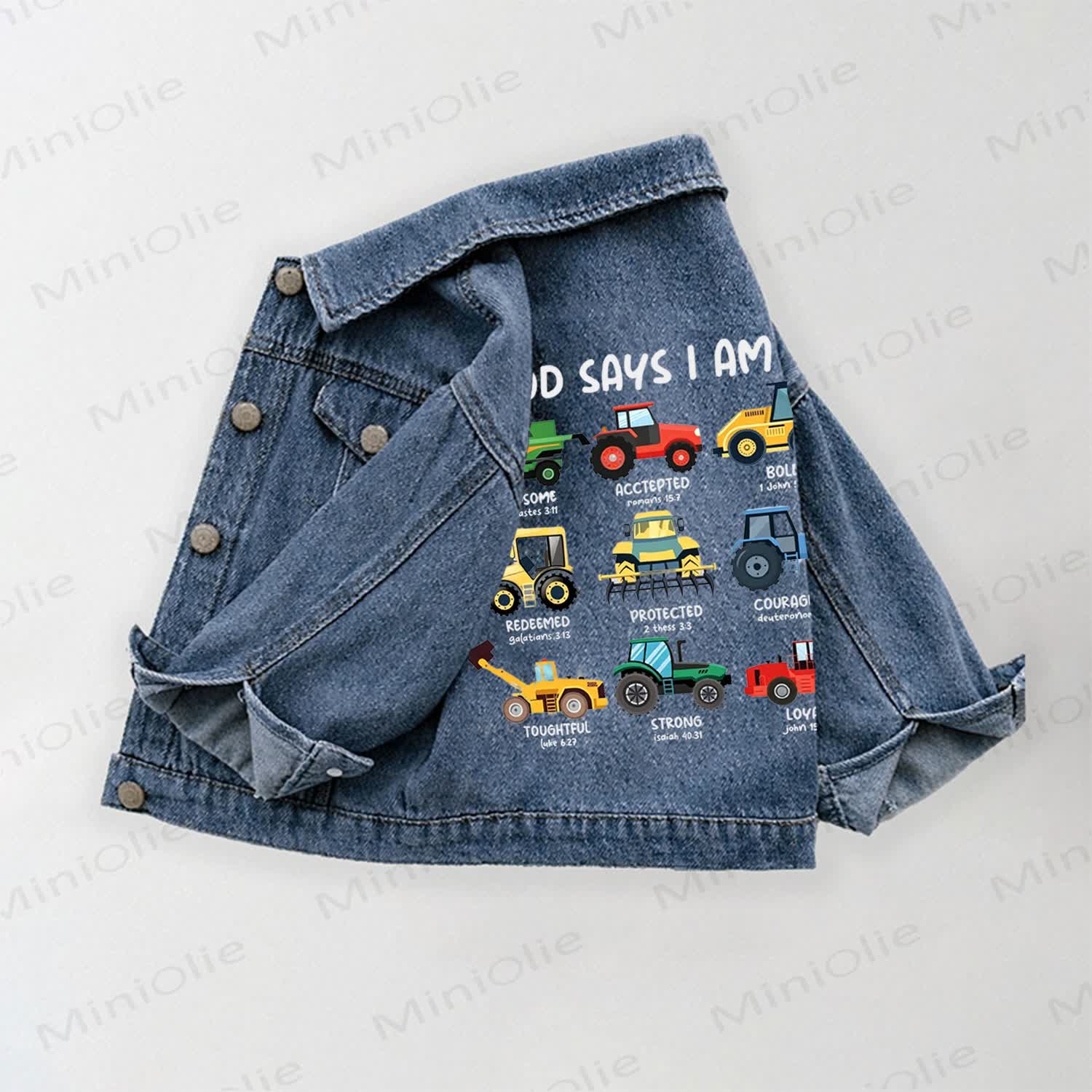 GOD SAYS I AM Toddler Kid Boys Excavator Print Denim Jacket - Blue - 10-11T - image 1