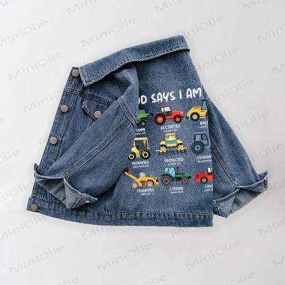 GOD SAYS I AM Toddler Kid Boys Excavator Print Denim Jacket - Blue - 10-11T - image 1