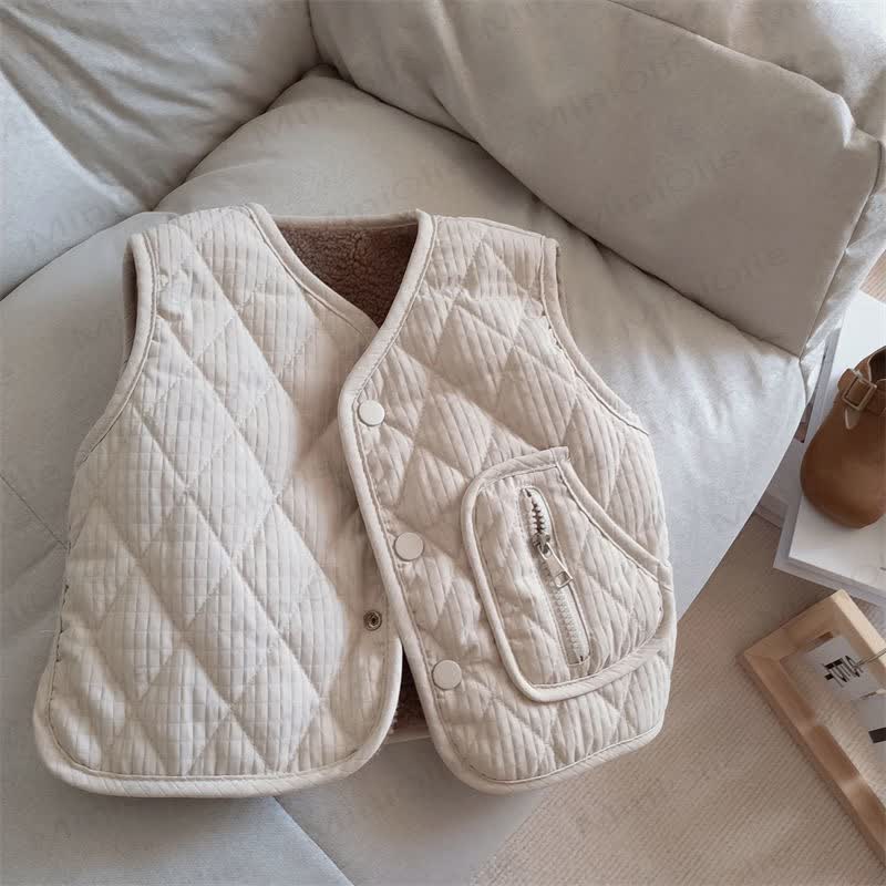 Baby Toddler Solid Color Fleece Vest Jacket - Beige - 5-7T - image 3