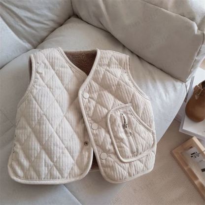 Baby Toddler Solid Color Fleece Vest Jacket - Beige - 5-7T - image 3