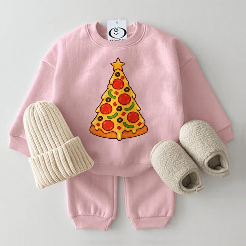 Baby Pizza Christmas Tree Sweatshirt 2-piece Set - Pink - 2-3T - image 3
