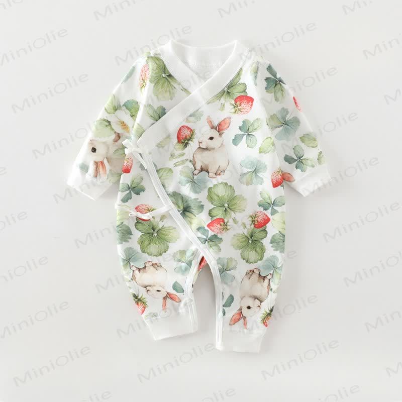 Baby Newborn Bunny Cotton Kimono Romper - Strawberry - 6-12M - image 3