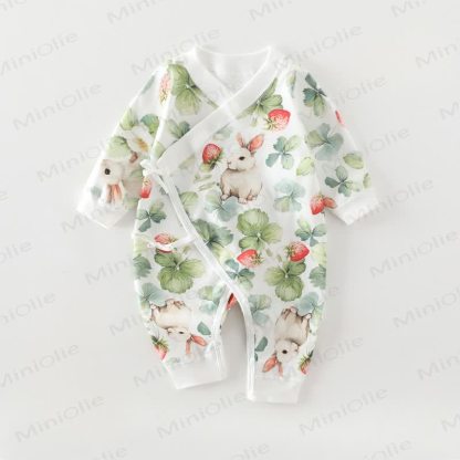 Baby Newborn Bunny Cotton Kimono Romper - Strawberry - 6-12M - image 3