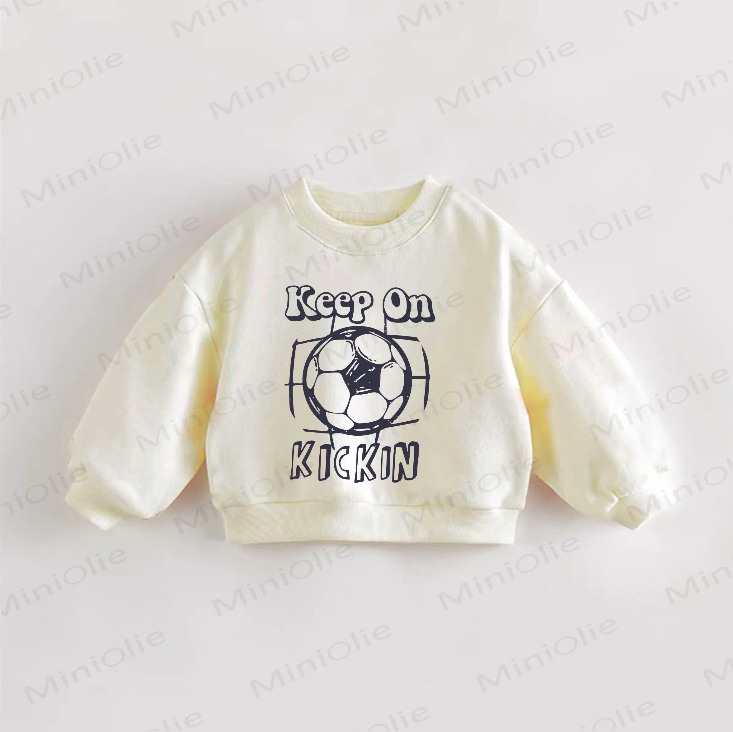KEEP ON KICKIN Baby Toddler Football Print Cream Sweatshirt - Cream - 3-5T - image 1