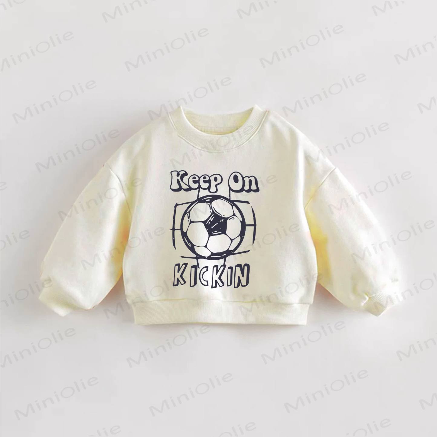 KEEP ON KICKIN Baby Toddler Football Print Cream Sweatshirt - Cream - 3-5T - image 1