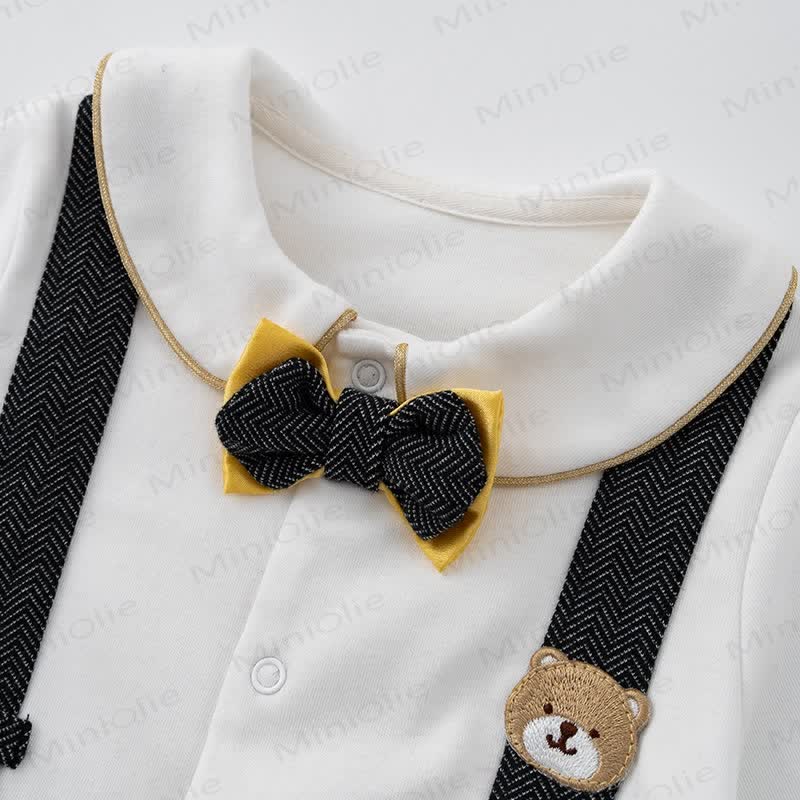 Baby Boy Bear Fake Two Pieces Lapel  Romper - image 4