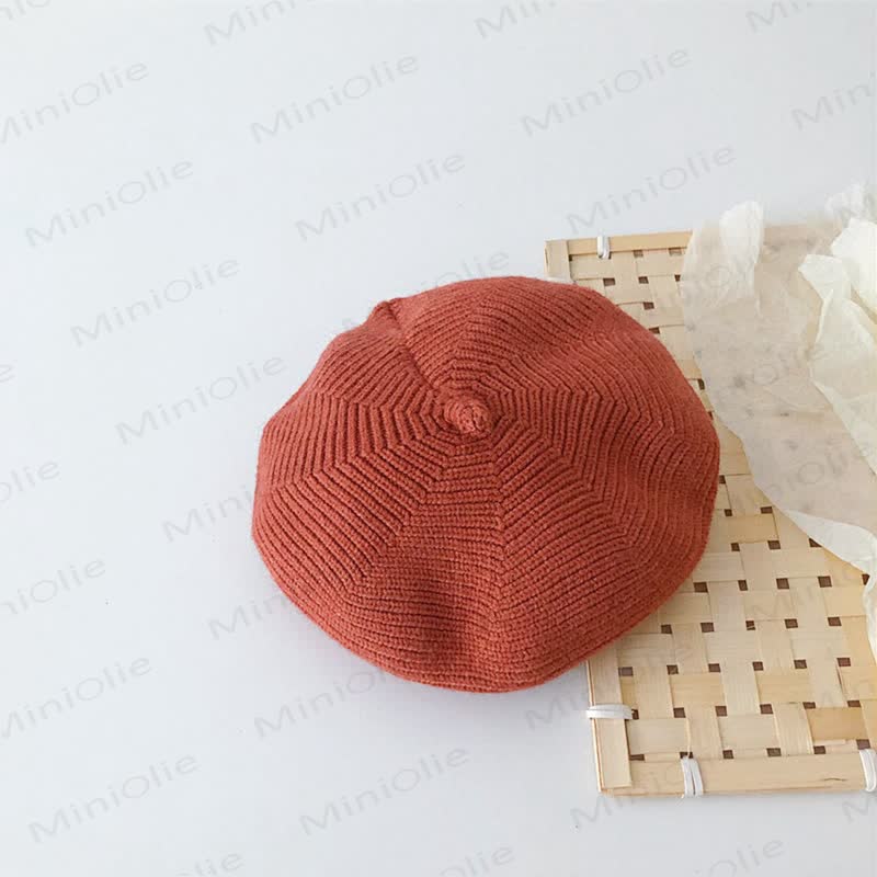 Baby Solid Color Cute Knitted Beret Hat - Red - 6M-4T - image 8