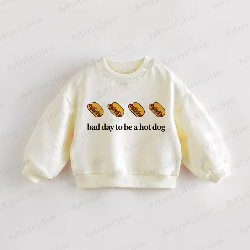 BAD DAY TO BE A HOT DOG Baby Toddler Print Cream Sweatshirt - Cream - 3-5T - image 1