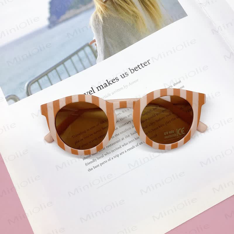 Baby Striped Checkerboard Sunglasses(1-6 Years) - Light Brown & Pink - image 3