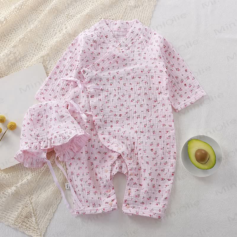 Baby Bear/Floral Gauze Romper with Ruffle Bonnet - Pink Floral - 18-24M - image 14