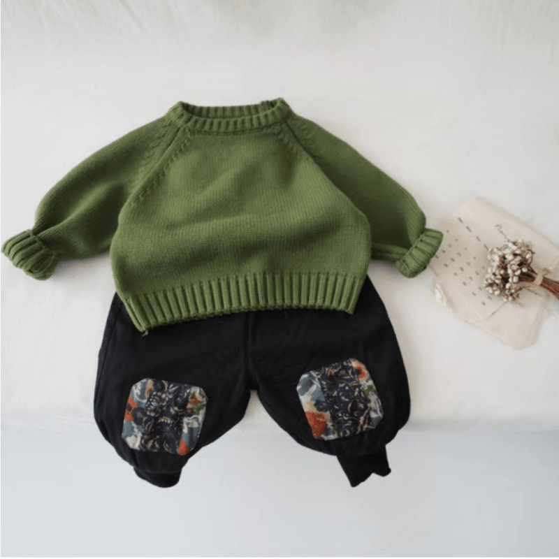 Kid Solid Color Crew Neck Knitted Sweater - image 14