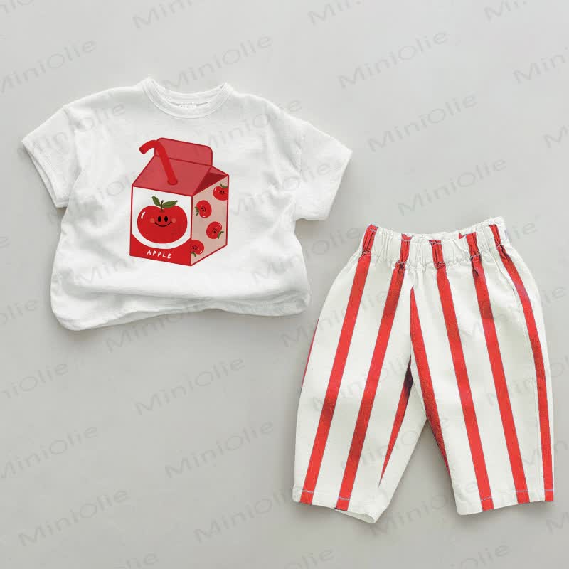 Baby Apple Juice Box Red Striped Pants 2-piece Set - White&Red - 2-3T - image 1