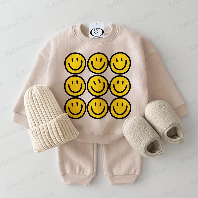 Baby Nine Smiley Faces Print Sweatshirt 2-piece Set - Beige - 2-3T - image 4