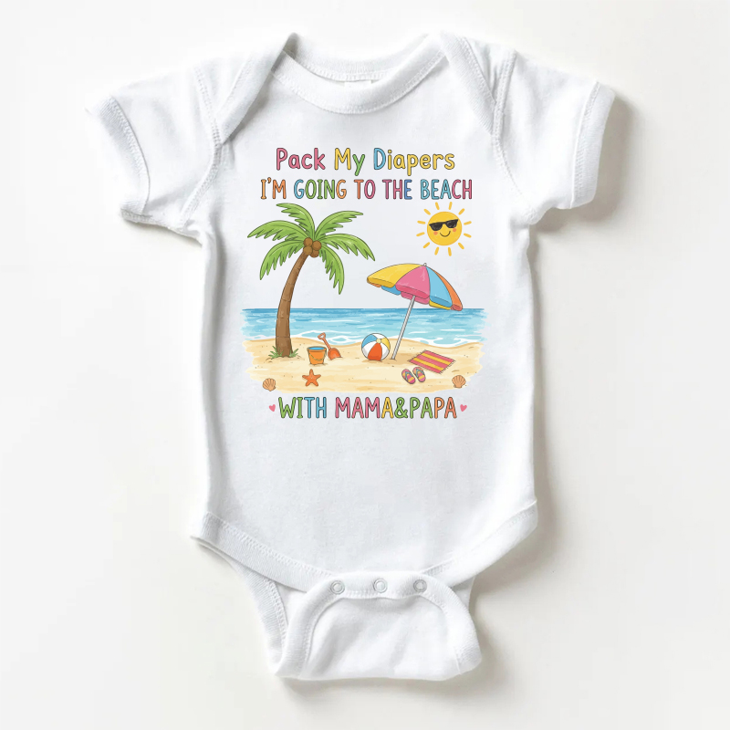 PACK MY DIAPERS I'M GOING TO THE BEACH WITH MAMA&PAPA Baby White Bodysuit - White - 18-24M - image 1