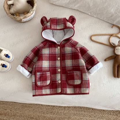 Baby Toddle Girls Checkered Hoodie Fleece Outerwear - Red - 5-7T - image 4