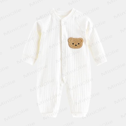  Baby Bear Patch Simple Soft Romper - White - 12-24M - image 4