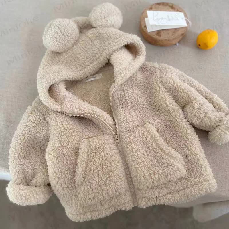 Baby Toddler Hooded Solid Color Outerwear - Beige - 5-7T - image 4