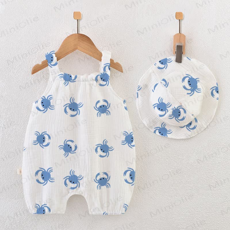 Baby Crab Print Romper with Hat - White - 18-24M - image 1