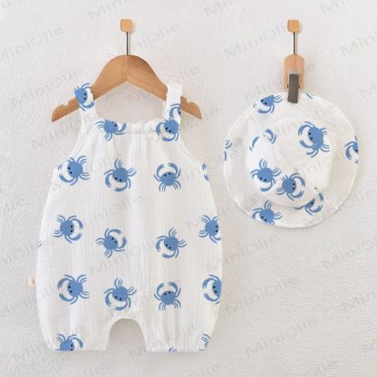 Baby Crab Print Romper with Hat - White - 18-24M - image 1