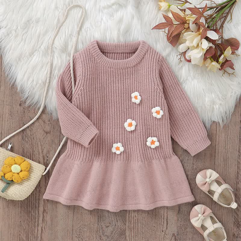 Baby Girl Solid Color Flower Pink Dress - image 3